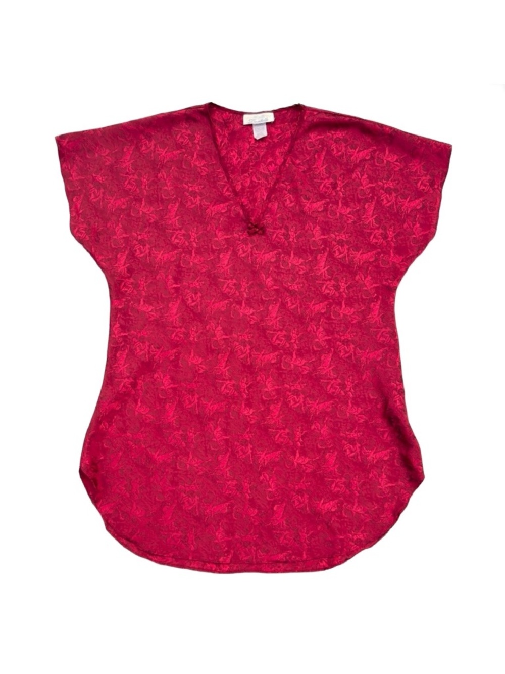 Vintage 90s Dentelle Red Angel Cherub Bow V-Neck Satin Sleep Blouse